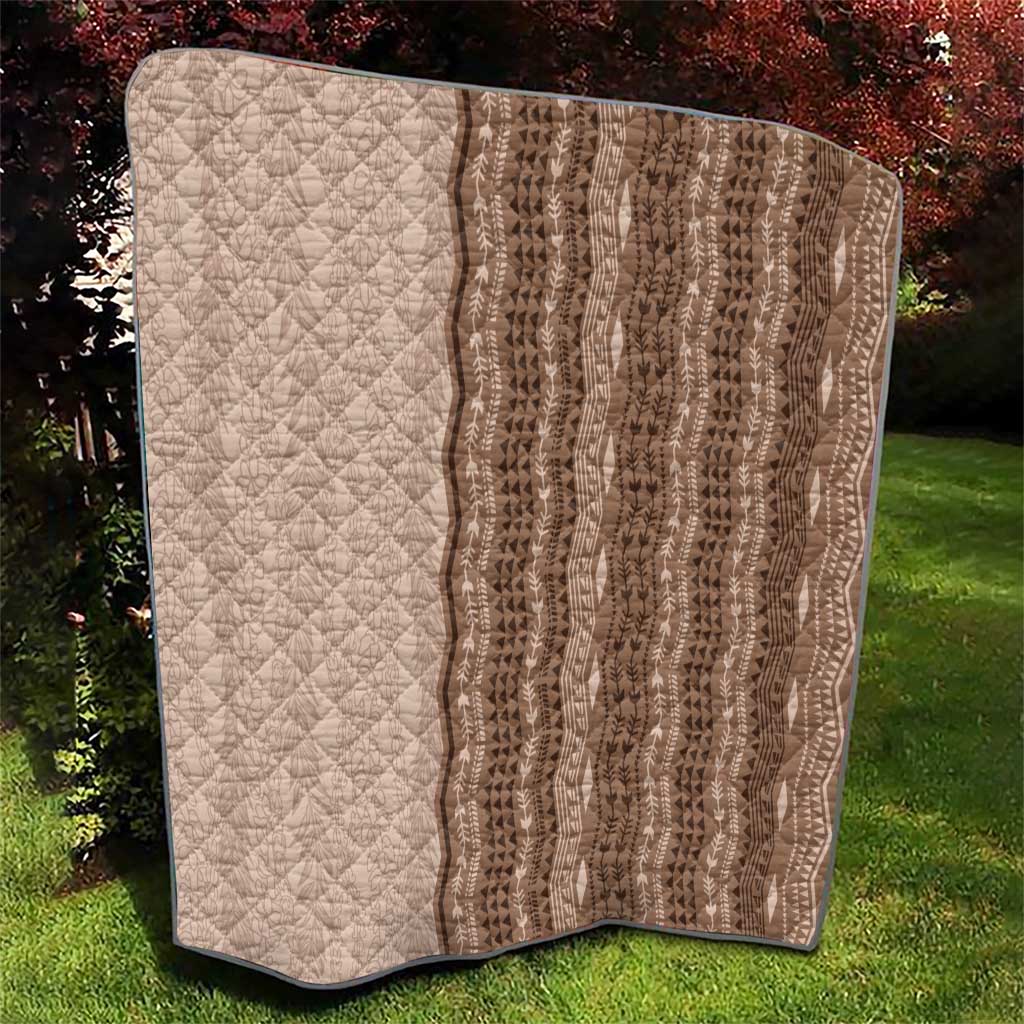 Vintage Beige Hawaiian Traditional Kapa Mix Flowers Lei Quilt