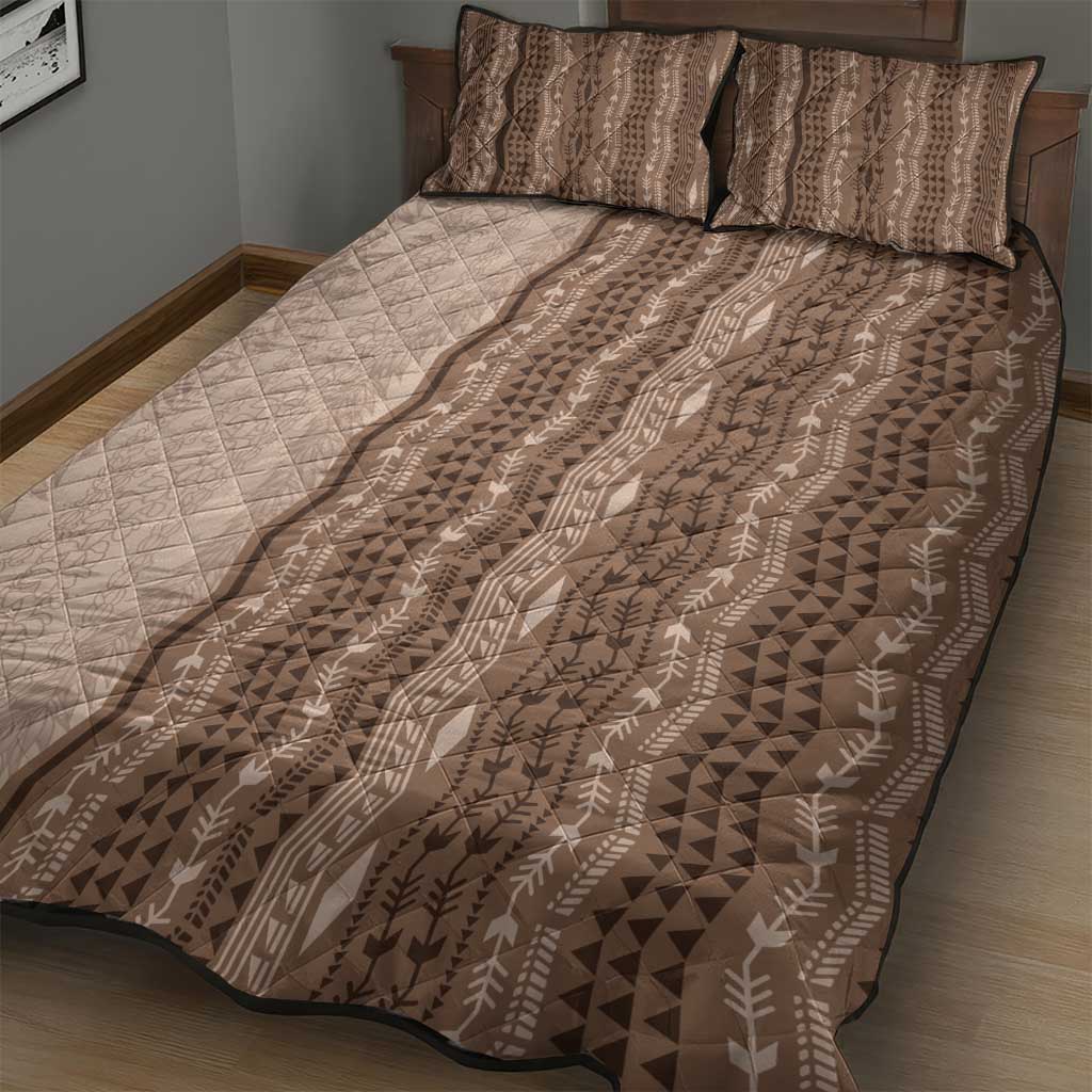 Vintage Beige Hawaiian Traditional Kapa Mix Flowers Lei Quilt Bed Set