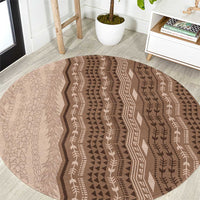 Vintage Beige Hawaiian Traditional Kapa Mix Flowers Lei Round Carpet