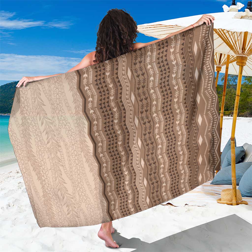 Vintage Beige Hawaiian Traditional Kapa Mix Flowers Lei Sarong