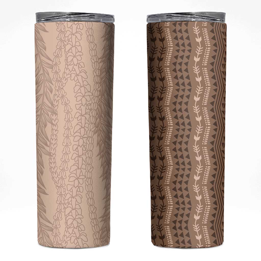 Vintage Beige Hawaiian Traditional Kapa Mix Flowers Lei Skinny Tumbler
