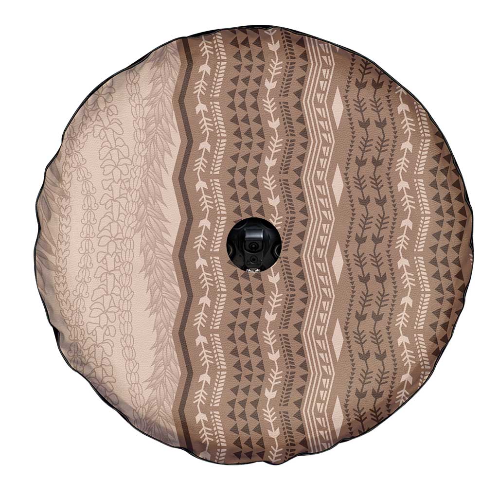 Vintage Beige Hawaiian Traditional Kapa Mix Flowers Lei Spare Tire Cover
