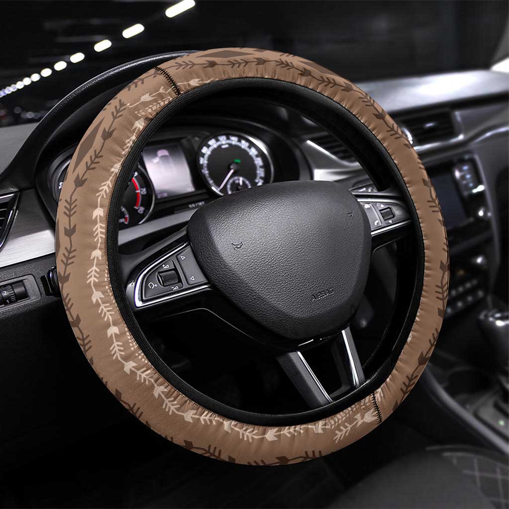 Vintage Beige Hawaiian Traditional Kapa Mix Flowers Lei Steering Wheel Cover