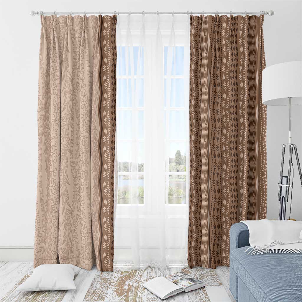 Vintage Beige Hawaiian Traditional Kapa Mix Flowers Lei Window Curtain