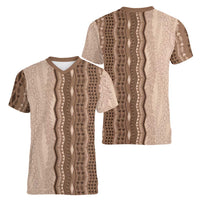 Vintage Beige Hawaiian Traditional Kapa Mix Flowers Lei Women V-Neck T-Shirt LT7 - Polynesian Pride