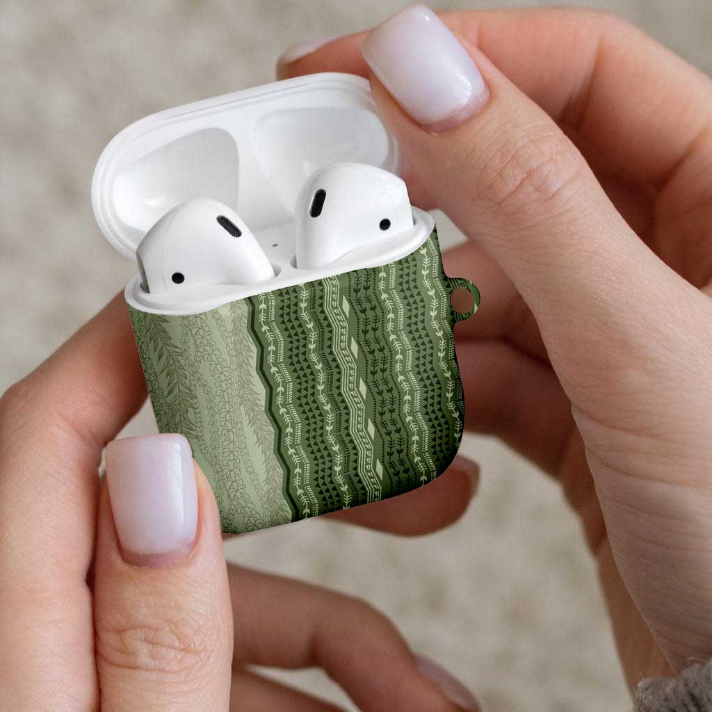 Vintage Sage Green Hawaiian Traditional Kapa Mix Flowers Lei AirPods Case