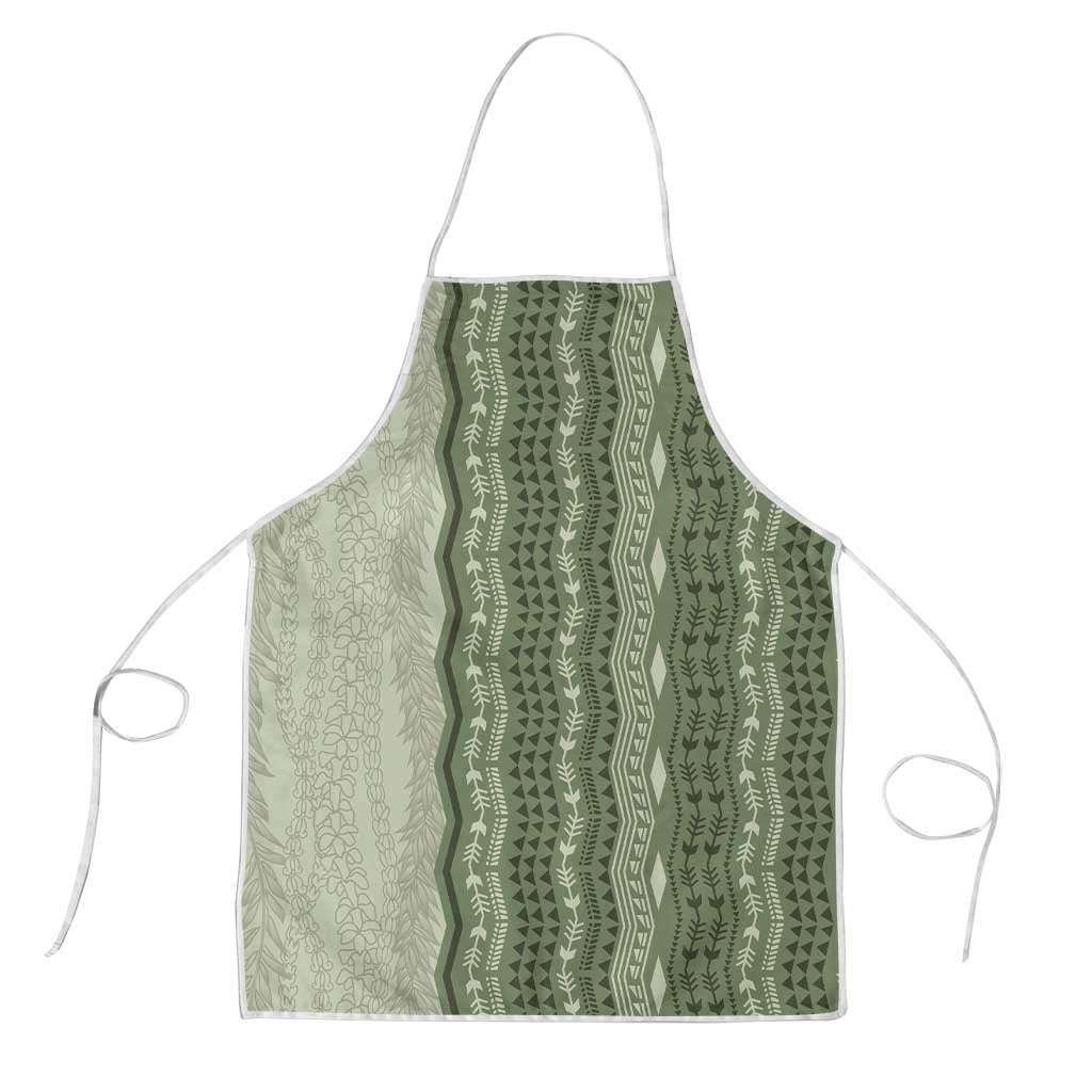 Vintage Sage Green Hawaiian Traditional Kapa Mix Flowers Lei Apron