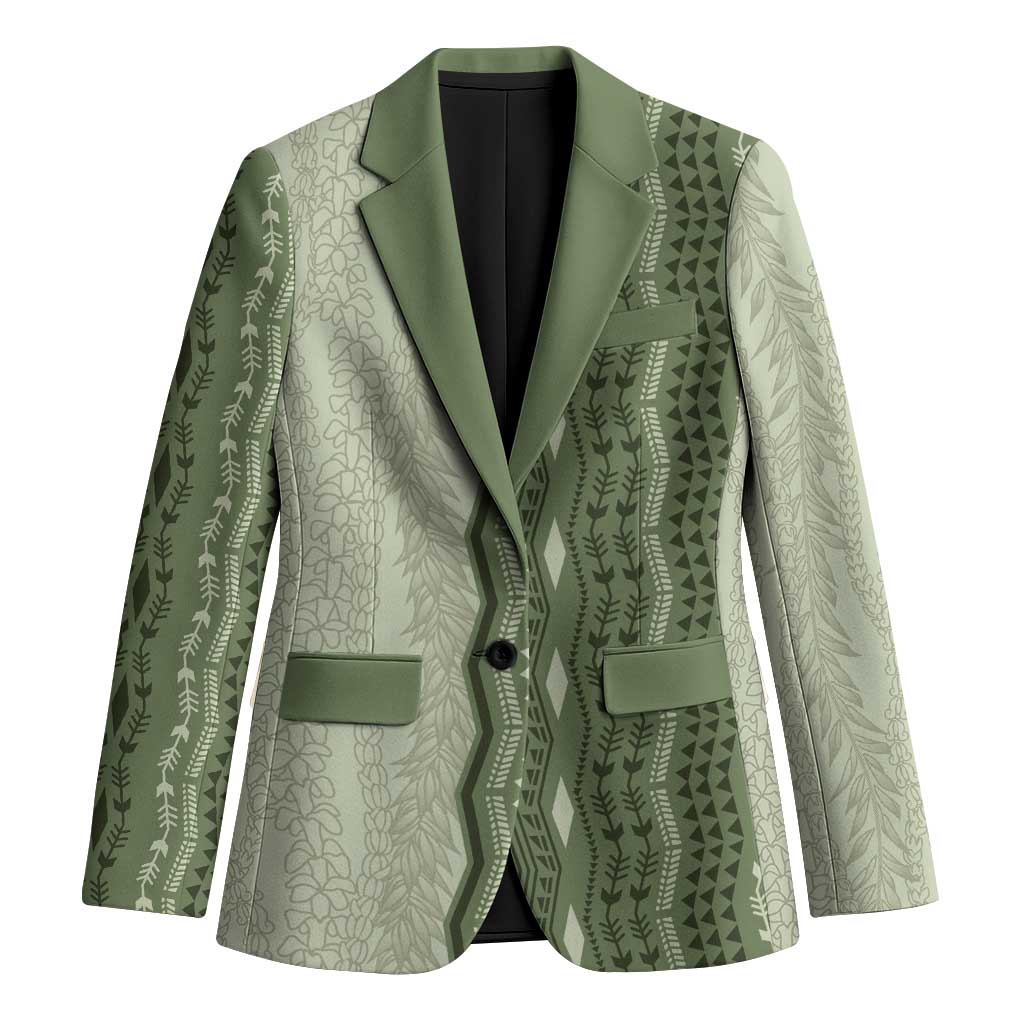 Vintage Sage Green Hawaiian Traditional Kapa Mix Flowers Lei Blazer