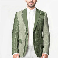 Vintage Sage Green Hawaiian Traditional Kapa Mix Flowers Lei Blazer