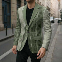 Vintage Sage Green Hawaiian Traditional Kapa Mix Flowers Lei Blazer