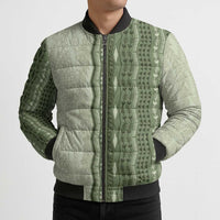 Vintage Sage Green Hawaiian Traditional Kapa Mix Flowers Lei Bomber Puffer Jacket