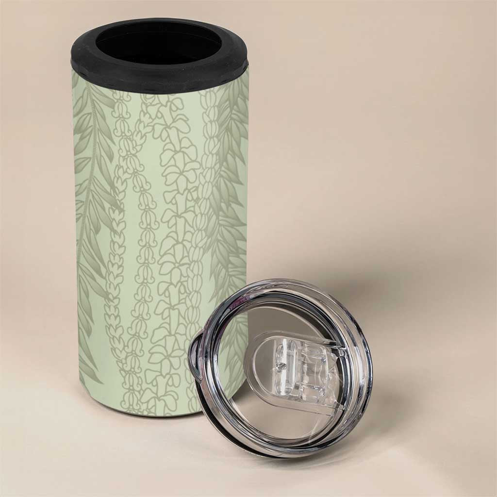 Vintage Sage Green Hawaiian Traditional Kapa Mix Flowers Lei 4 in 1 Can Cooler Tumbler