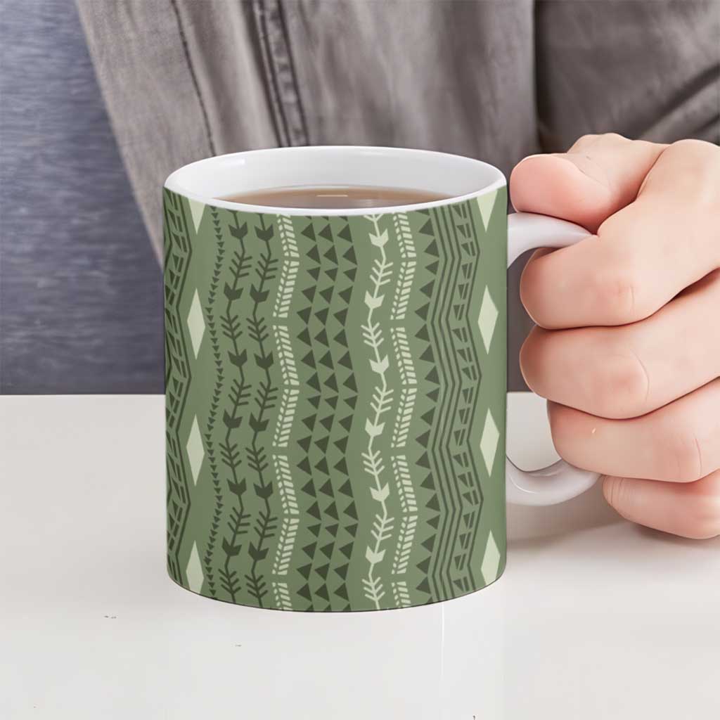 Vintage Sage Green Hawaiian Traditional Kapa Mix Flowers Lei Ceramic Mug