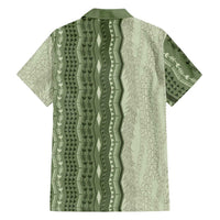 Vintage Sage Green Hawaiian Traditional Kapa Mix Flowers Lei Family Matching Long Sleeve Bodycon Dress and Hawaiian Shirt LT7 - Polynesian Pride