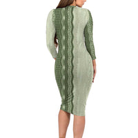Vintage Sage Green Hawaiian Traditional Kapa Mix Flowers Lei Family Matching Long Sleeve Bodycon Dress and Hawaiian Shirt LT7 - Polynesian Pride