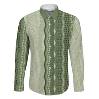 Vintage Sage Green Hawaiian Traditional Kapa Mix Flowers Lei Family Matching Mermaid Dress and Hawaiian Shirt LT7 Dad's Shirt - Long Sleeve Sage Green - Polynesian Pride