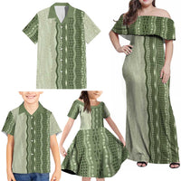 Vintage Sage Green Hawaiian Traditional Kapa Mix Flowers Lei Family Matching Off Shoulder Maxi Dress and Hawaiian Shirt LT7 - Polynesian Pride