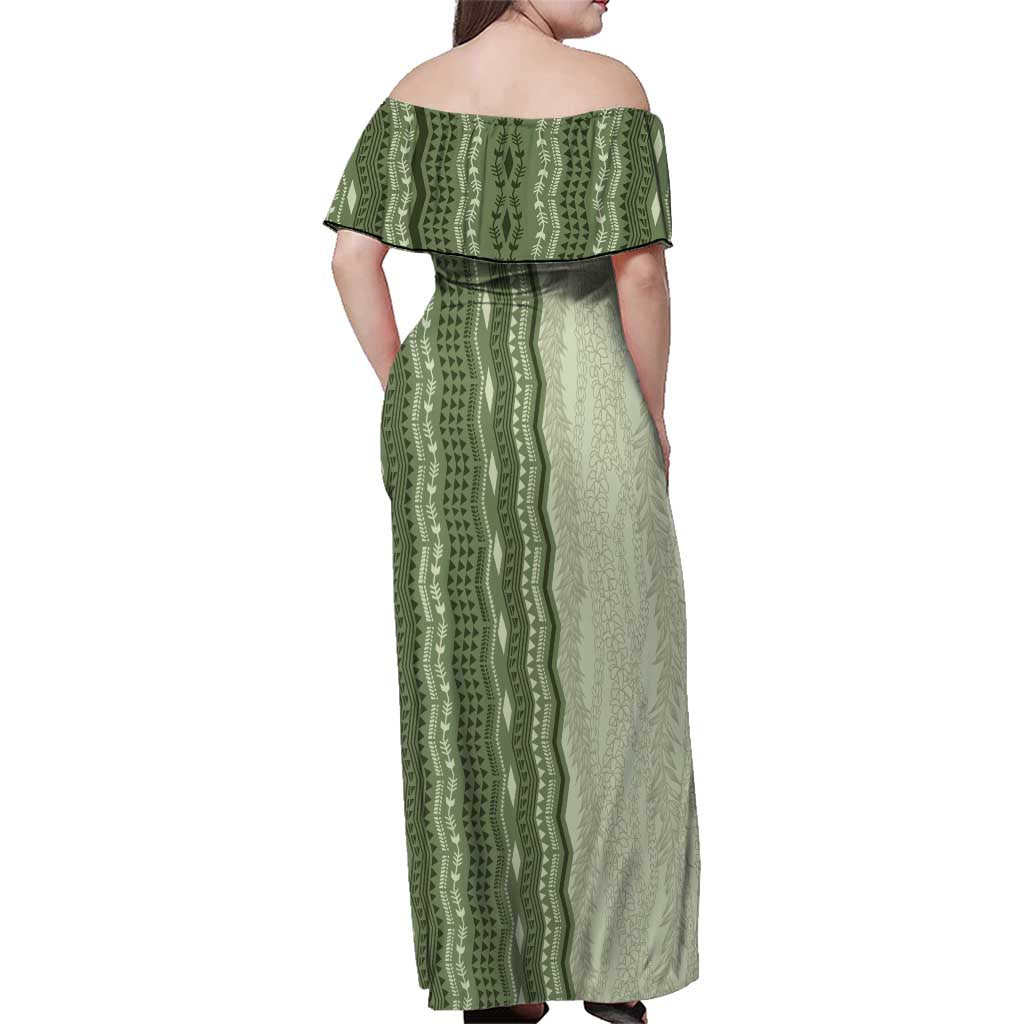 Vintage Sage Green Hawaiian Traditional Kapa Mix Flowers Lei Family Matching Off Shoulder Maxi Dress and Hawaiian Shirt LT7 - Polynesian Pride