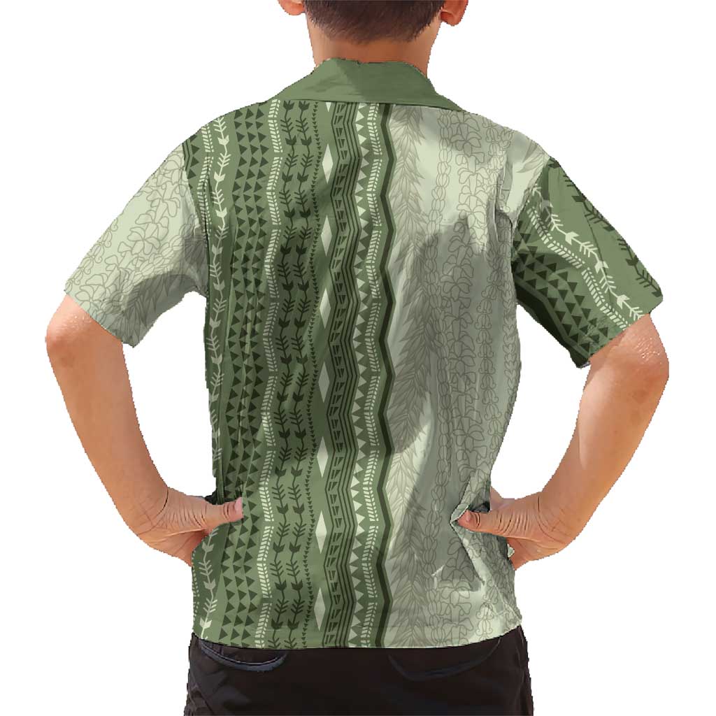 Vintage Sage Green Hawaiian Traditional Kapa Mix Flowers Lei Family Matching Puletasi and Hawaiian Shirt LT7 - Polynesian Pride