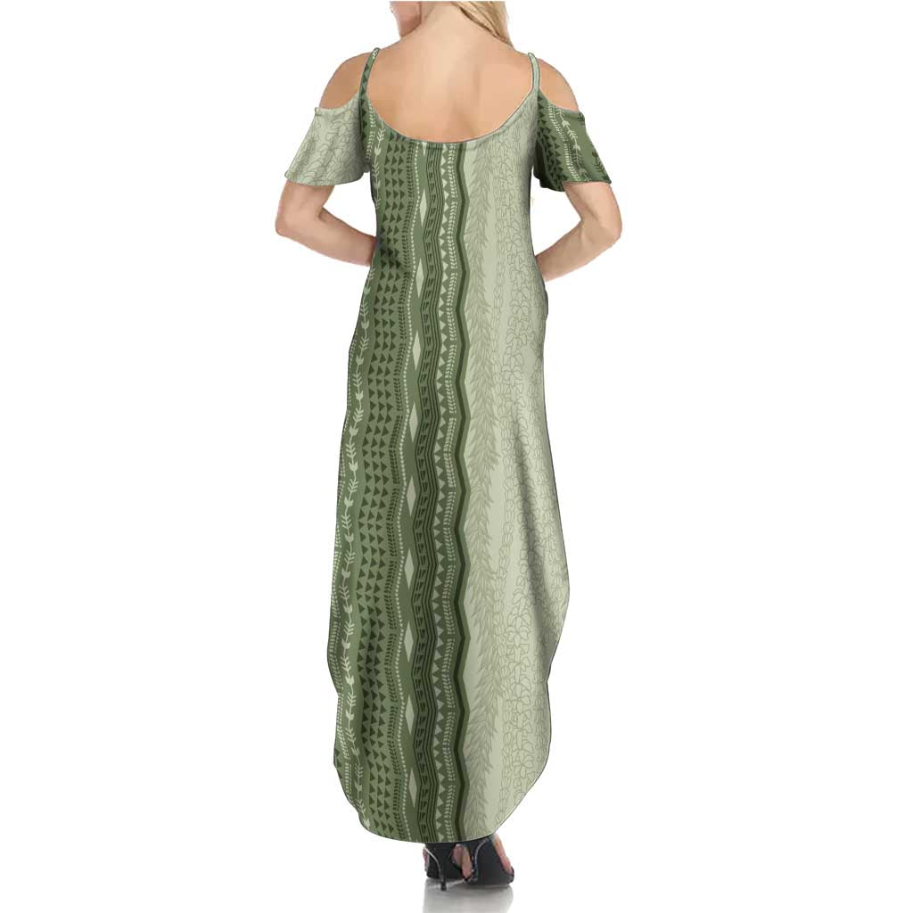 Vintage Sage Green Hawaiian Traditional Kapa Mix Flowers Lei Family Matching Summer Maxi Dress and Hawaiian Shirt LT7 - Polynesian Pride