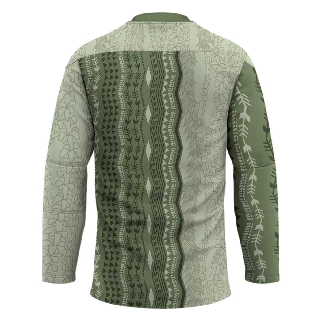 Vintage Sage Green Hawaiian Traditional Kapa Mix Flowers Lei Hockey Jersey
