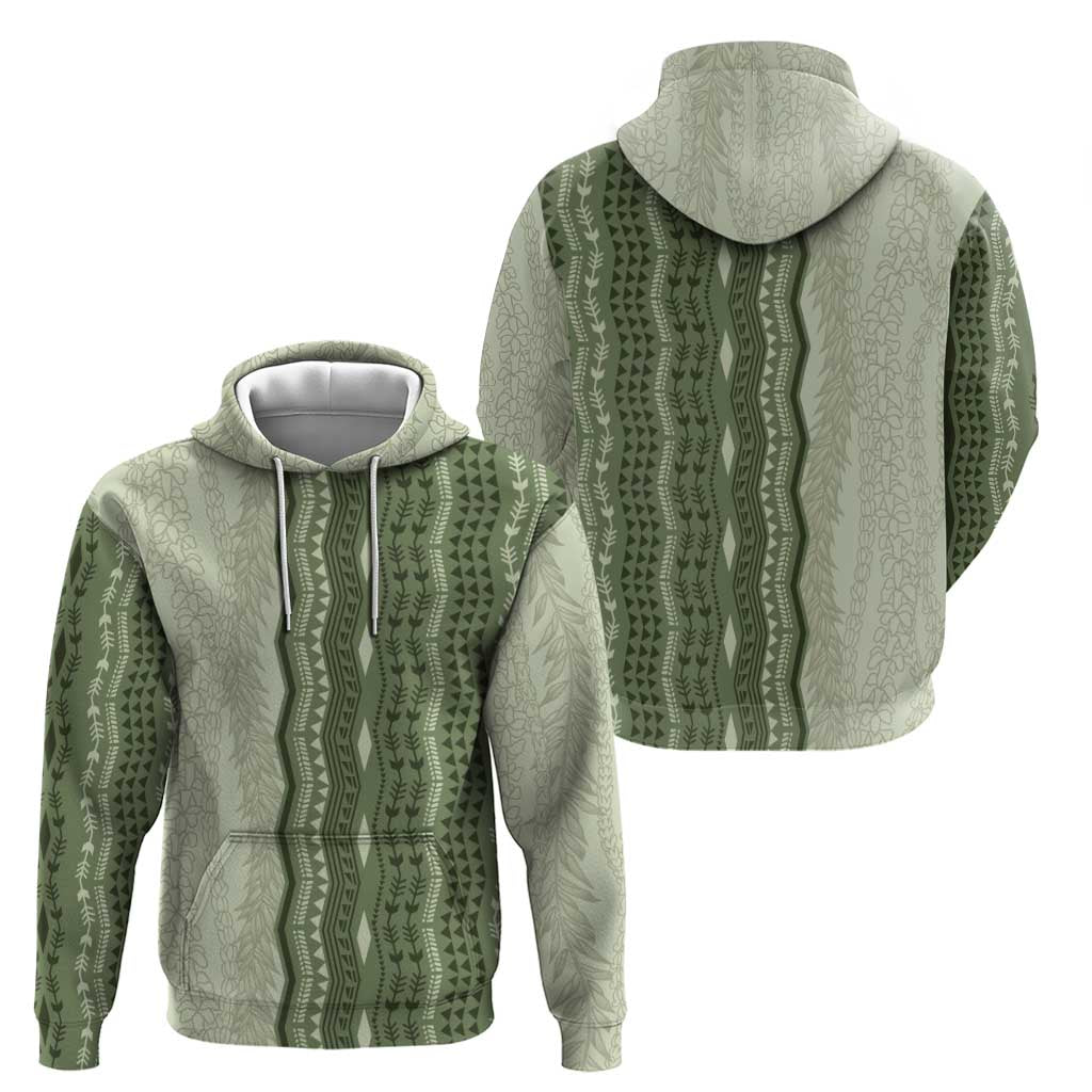 Vintage Sage Green Hawaiian Traditional Kapa Mix Flowers Lei Hoodie