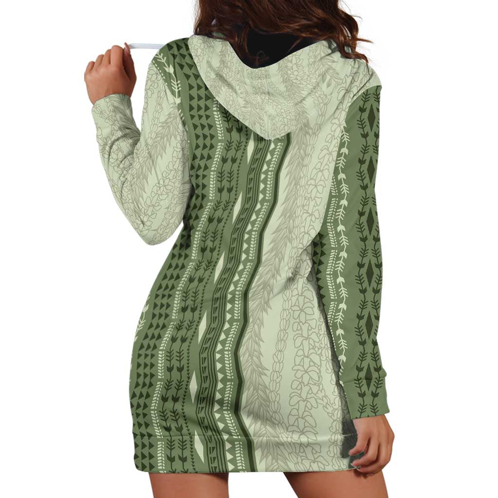 Vintage Sage Green Hawaiian Traditional Kapa Mix Flowers Lei Hoodie Dress LT7 - Polynesian Pride