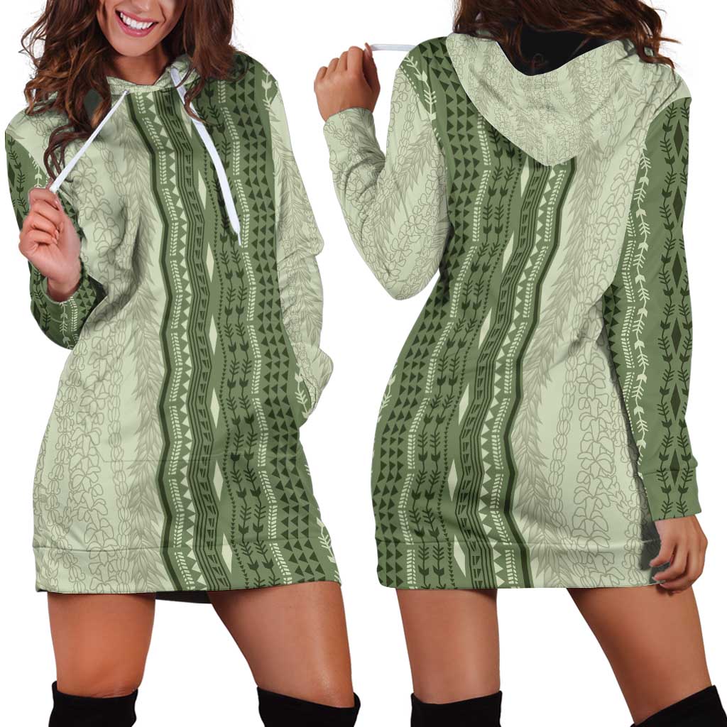 Vintage Sage Green Hawaiian Traditional Kapa Mix Flowers Lei Hoodie Dress LT7 - Polynesian Pride