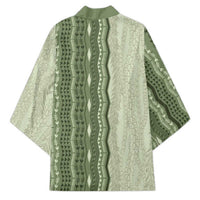 Vintage Sage Green Hawaiian Traditional Kapa Mix Flowers Lei Kimono