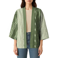 Vintage Sage Green Hawaiian Traditional Kapa Mix Flowers Lei Kimono