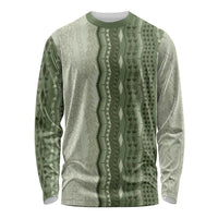 Vintage Sage Green Hawaiian Traditional Kapa Mix Flowers Lei Long Sleeve Shirt