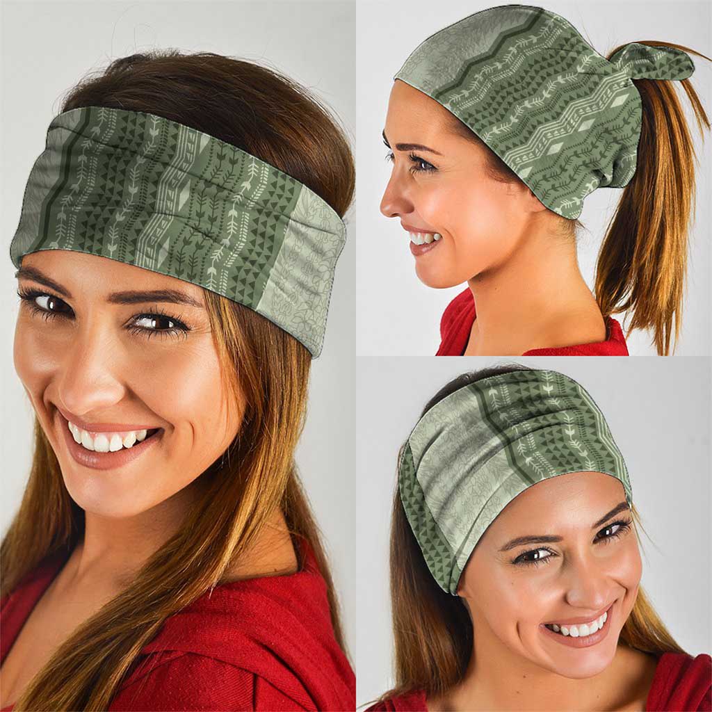 Vintage Sage Green Hawaiian Traditional Kapa Mix Flowers Lei Neck Gaiter
