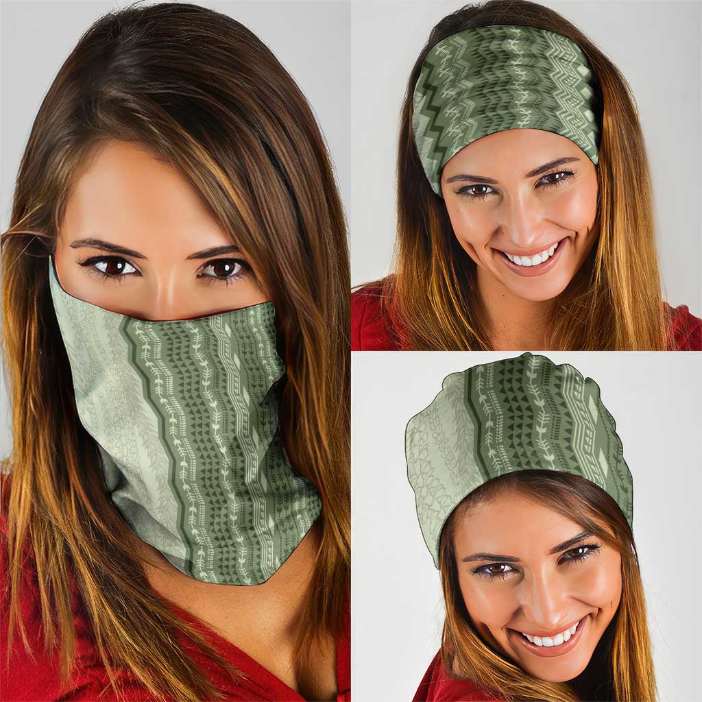 Vintage Sage Green Hawaiian Traditional Kapa Mix Flowers Lei Neck Gaiter