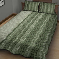 Vintage Sage Green Hawaiian Traditional Kapa Mix Flowers Lei Quilt Bed Set