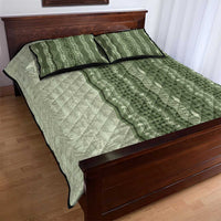 Vintage Sage Green Hawaiian Traditional Kapa Mix Flowers Lei Quilt Bed Set
