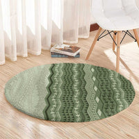 Vintage Sage Green Hawaiian Traditional Kapa Mix Flowers Lei Round Carpet