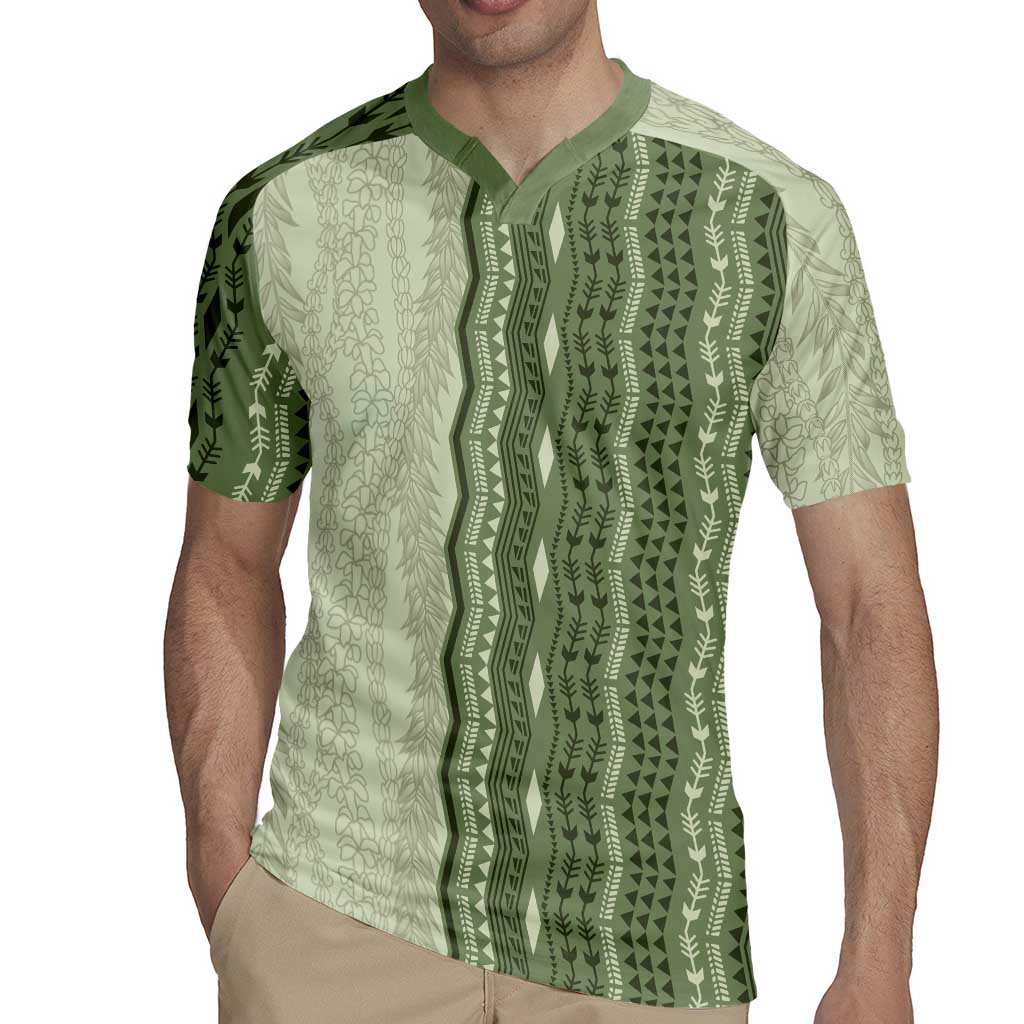 Vintage Sage Green Hawaiian Traditional Kapa Mix Flowers Lei Rugby Jersey