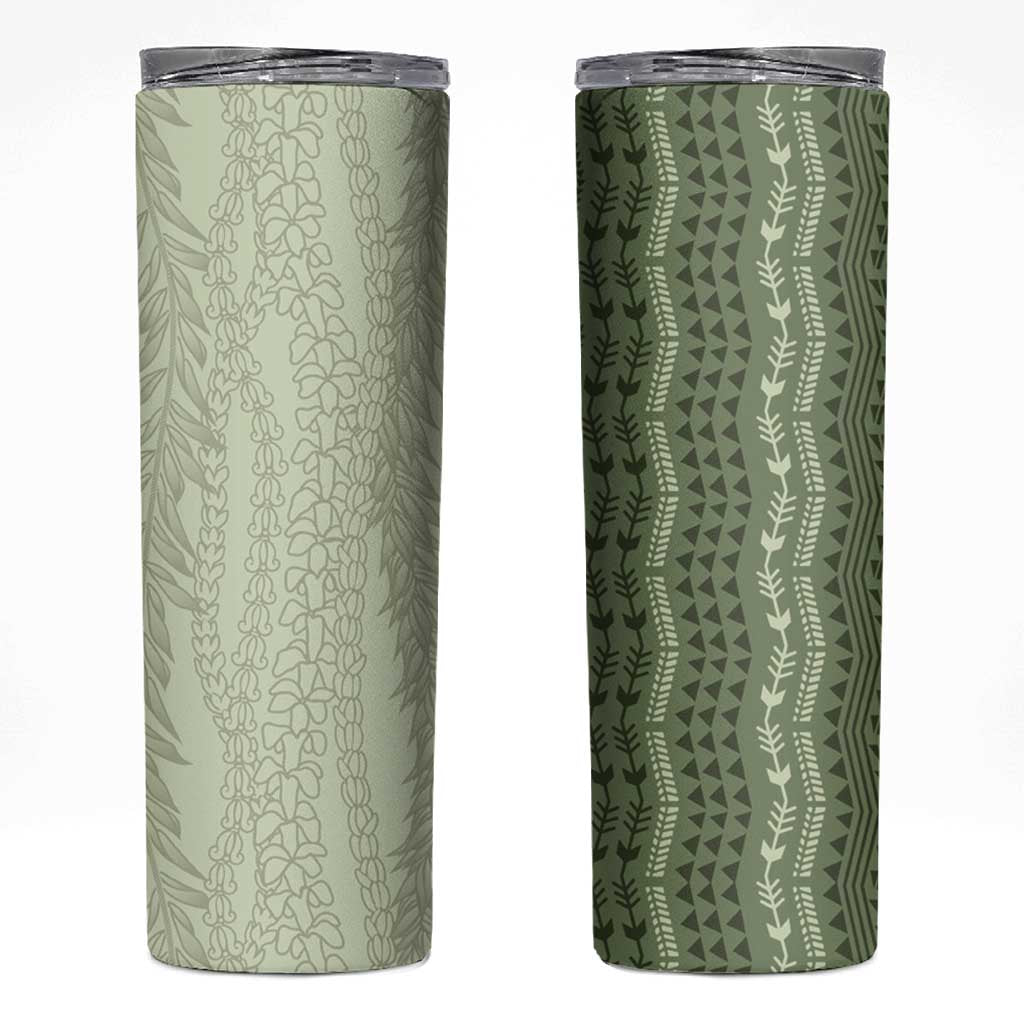 Vintage Sage Green Hawaiian Traditional Kapa Mix Flowers Lei Skinny Tumbler