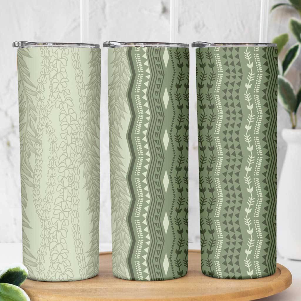 Vintage Sage Green Hawaiian Traditional Kapa Mix Flowers Lei Skinny Tumbler