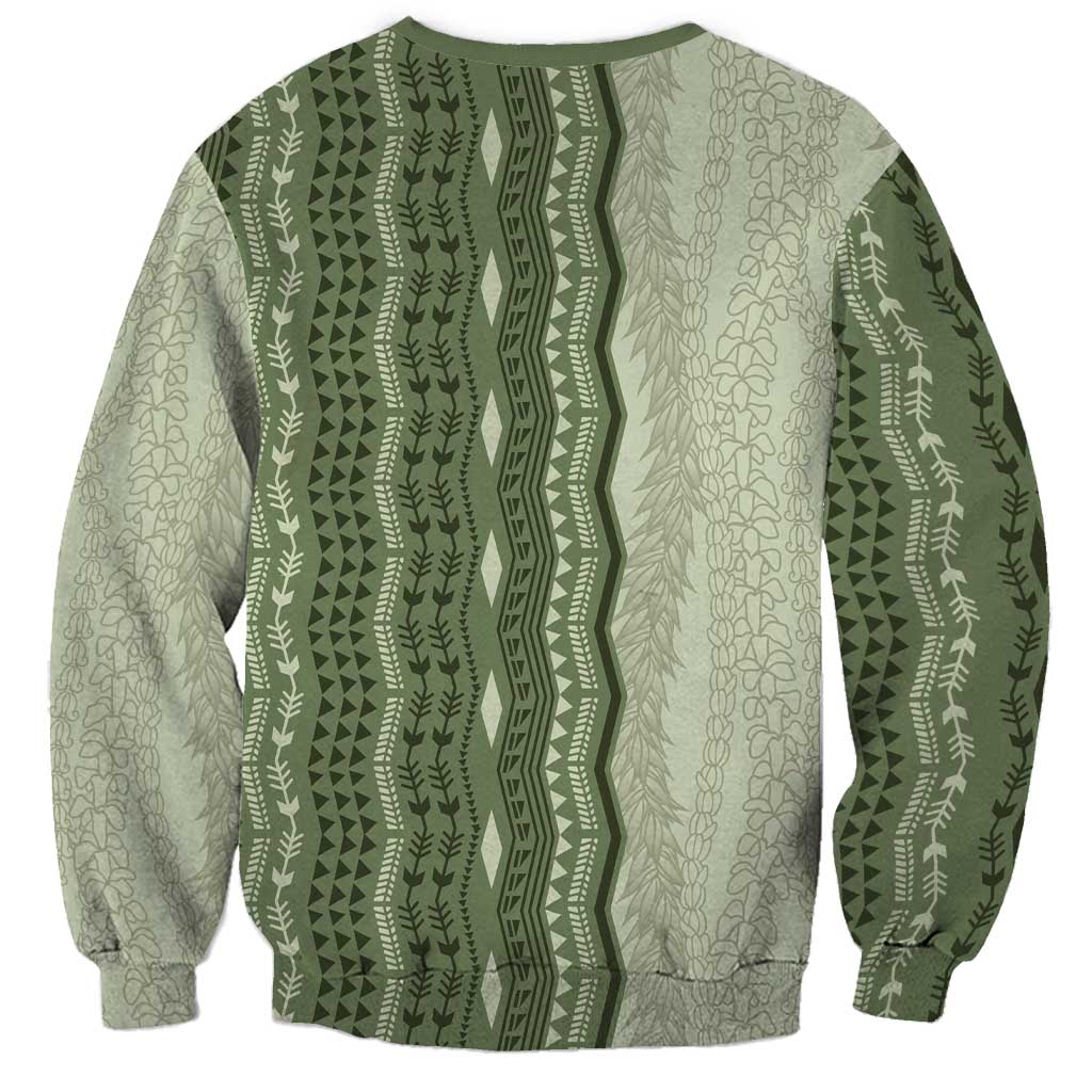 Vintage Sage Green Hawaiian Traditional Kapa Mix Flowers Lei Sweatshirt