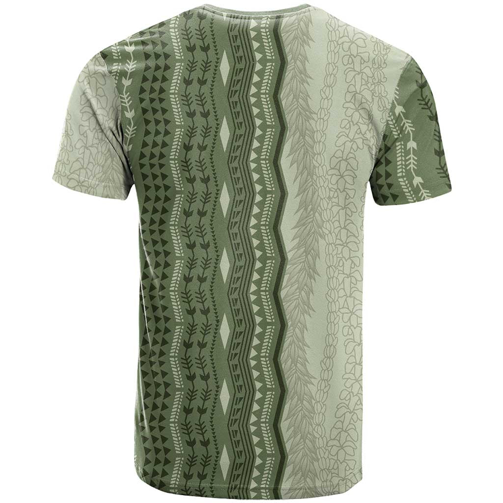Vintage Sage Green Hawaiian Traditional Kapa Mix Flowers Lei T Shirt