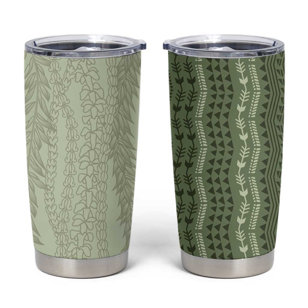 Vintage Sage Green Hawaiian Traditional Kapa Mix Flowers Lei Tumbler Cup
