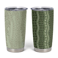 Vintage Sage Green Hawaiian Traditional Kapa Mix Flowers Lei Tumbler Cup