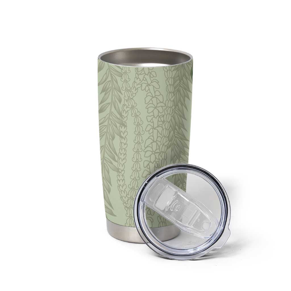 Vintage Sage Green Hawaiian Traditional Kapa Mix Flowers Lei Tumbler Cup