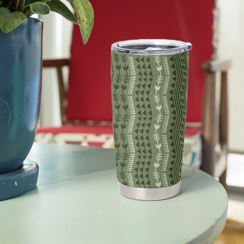 Vintage Sage Green Hawaiian Traditional Kapa Mix Flowers Lei Tumbler Cup