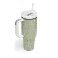Vintage Sage Green Hawaiian Traditional Kapa Mix Flowers Lei Tumbler With Handle