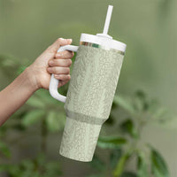 Vintage Sage Green Hawaiian Traditional Kapa Mix Flowers Lei Tumbler With Handle