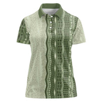 Vintage Sage Green Hawaiian Traditional Kapa Mix Flowers Lei Women Polo Shirt LT7 Female Sage Green - Polynesian Pride