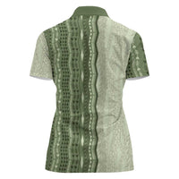 Vintage Sage Green Hawaiian Traditional Kapa Mix Flowers Lei Women Polo Shirt LT7 - Polynesian Pride