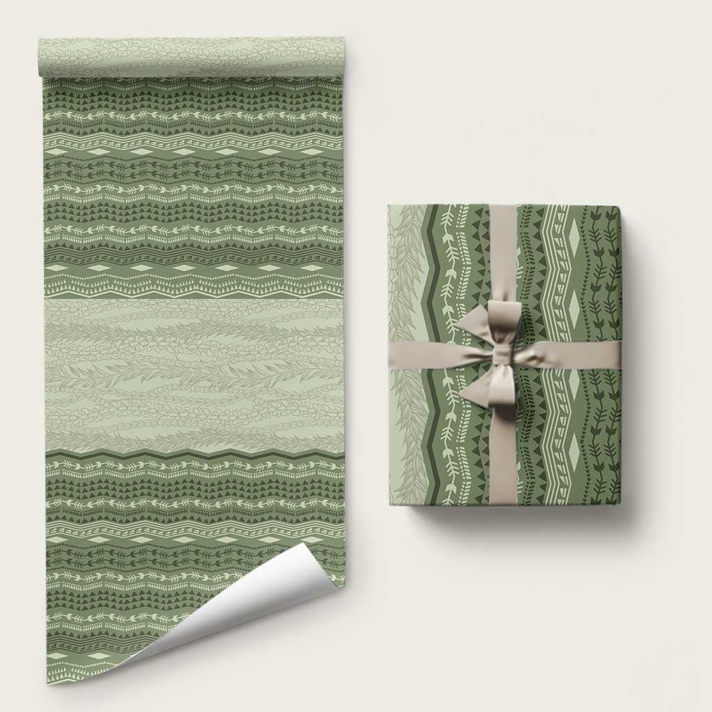 Vintage Sage Green Hawaiian Traditional Kapa Mix Flowers Lei Wrapping Paper